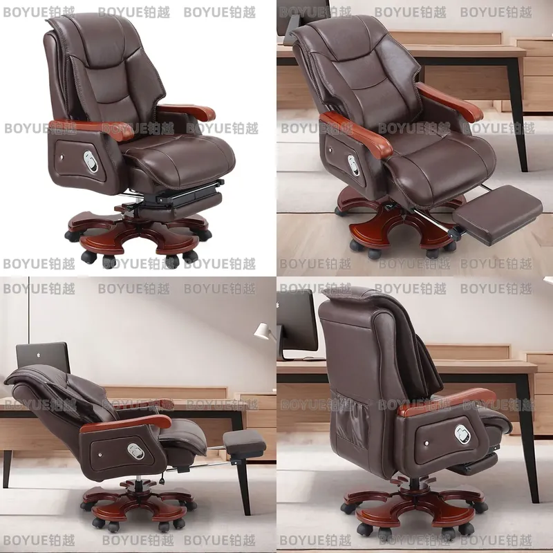 Woodworking Desk Chair - Luxe lederen bureaustoel, ergonomische computerstoel met